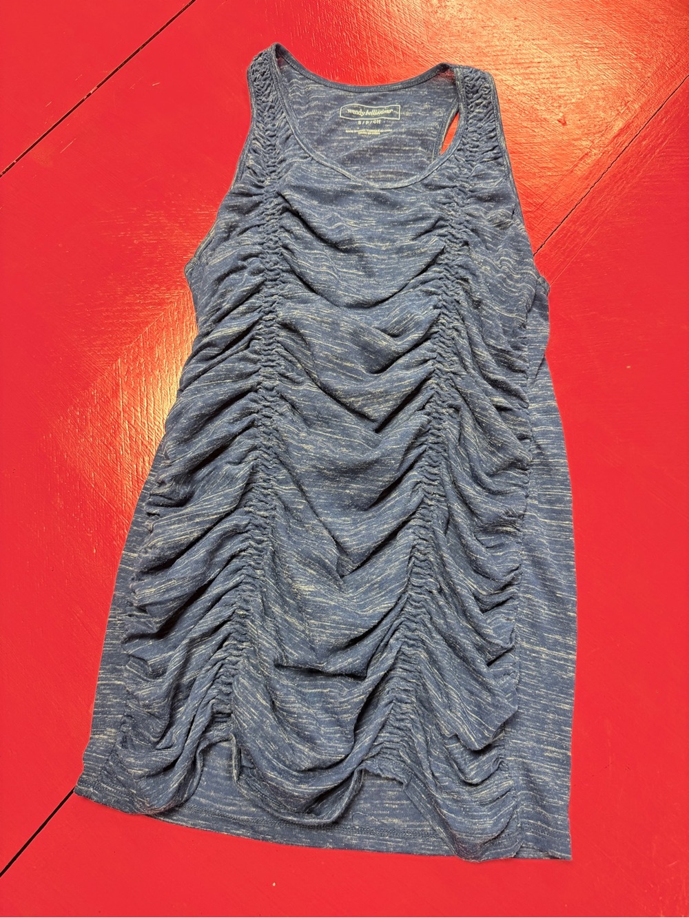WENDY BELLISOMO HEATHERED NAVY RUCHED TANKTOP
